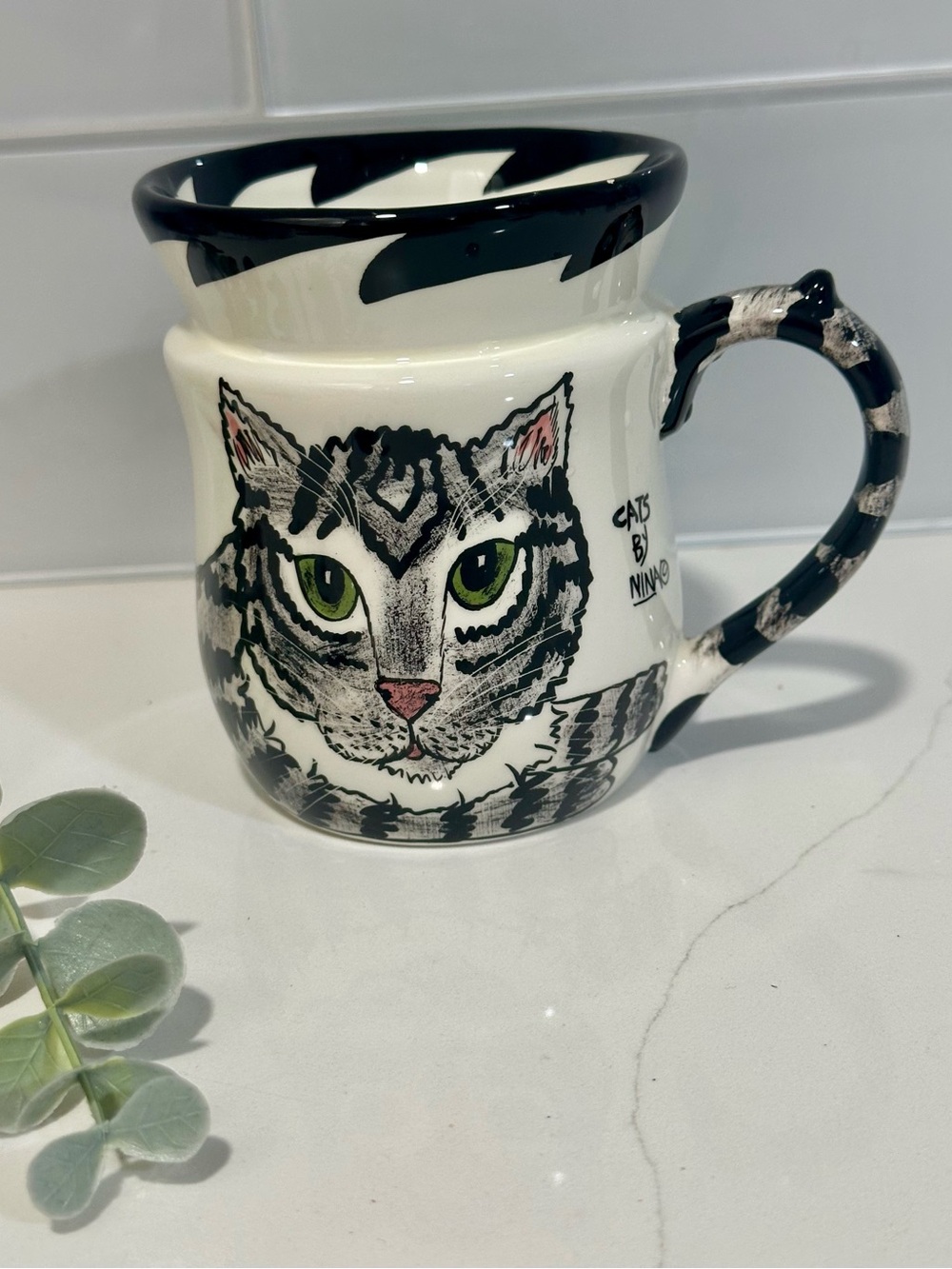 Vintage Nina Lyman CATS BY NINA Coffee Cup Mug Hand Painted Calico Cat Kitten